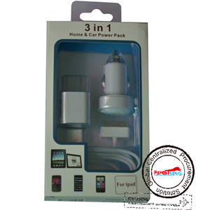 FS00128 3 in 1 Home Wall Adapter & Car Charger & USB Cable for iPad iPod iPhone Patented item の画像