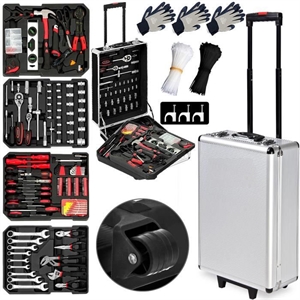 Image de Valise à outils 899 pièces Poignée télescopique Malette à outils à roulettes Boite à outils Set d’outils Caisse à outils complète