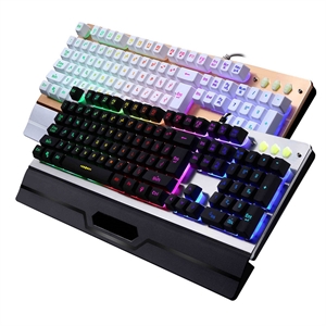 Firstsing Rainbow Backlight Usb Multimedia Waterproof Ergonomic Gaming Keyboard with Metal brushed panel の画像