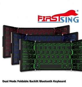 Firstsing Bluetooth Wired Foldable Multi system Universal Portable Colourful backlight Bluetooth 3.0 Aluminium keyboard for Android Windows iOS の画像