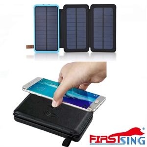 Image de Firstsing Foldable Wireless Solar Power Charger 16000mah Portable Power Bank with 3 Solar Panels External Battery
