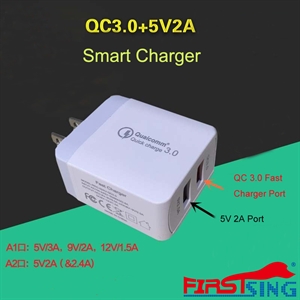 Image de Firstsing USB Fast Charger QC 3.0 and 5V 2A Travel Wall Charger Dual USB Plug