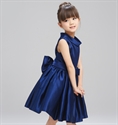 Picture of Pleated Girl Princess Dress Blue Bow Detail Party Pageant Wedding Bridesmaid