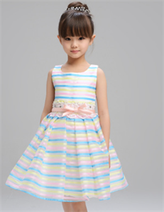 Picture of Girls Braces Skirt Stripe Bow Detail Embroidered Sleeveless Formal Party Dress Wedding Bridesmaid