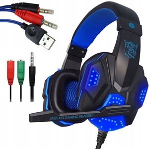 Gaming Headset for PS4 Xbox One, hyfanda Over Ear Gaming Headphones with Mic, Stereo Bass Surround, Noise Reduction, LED Lights and Volume Control for Laptop, PC, Mac, iPad, Smartphones (Blackblue)