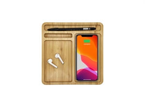 Picture of 10W Fast Charging Plate Qi Bamboo Wireless Charger Storage Organizer