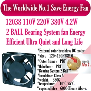 12038 110V 220V 380V 4.2W 2 BALL Bearing System fan Energy Efficient Ultra Quiet and Long Life