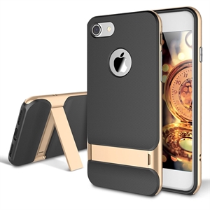 Black Champagne Gold Ultra Thin Kickstand Metal Texture Side Buttons Dual Layered Slim Fit Hard PC  Soft TPU For Apple iPhone 7/7Plus の画像