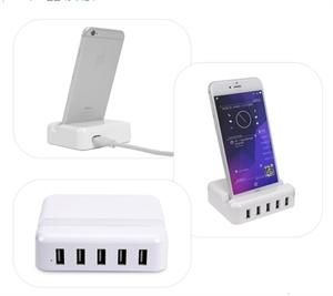5-Port 6A (MAX) Output 30W Portable USB Charging Station Desktop Charger Dock  の画像