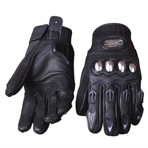 Leather Full finger pro bike gloves with Stainlesssteel