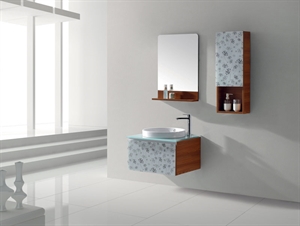 LANBOR Latest popular hanging glass door wood bathroom cabinetry furniture set with sink and mirror storage wooden shelf FS069