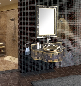Изображение LANBOR 36" 2012 Innovative Mosaic Wall Mounted Modern Bathroom corner mirror cabinet with Mirror  Linen Cabinet MK001