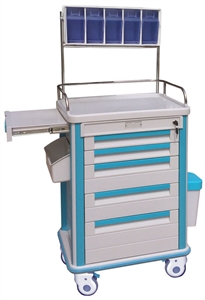 Easy Move Hospital ABS Anesthesia Cart Medical Trolleys With 2 Middle Drawers の画像