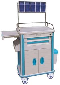 Picture of Hospital Medical Trolleys ABS Anesthesia Cart With Arc Handle   1 Middle Drawers