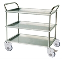 Image de Three Shelves Stainless Steel Medical Trolley With Crooked Handrail   4 Wheels