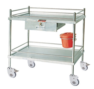 Picture of 600 X 400 X 900mm Stainless Steel Medical Trolley 2 Layers With Side Rail And Drawer