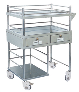 Picture of Two Drawers Stainless Steel Medical Instrument Trolley For Emergency