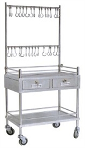 Picture of Infusion Stainless Steel Medical Trolley With Two Drawers   Infusion Hooks