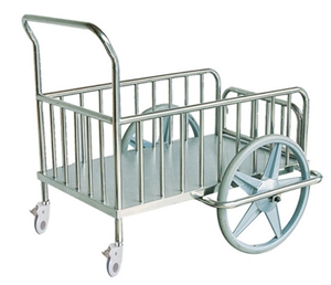 Image de 304 Hospital Stainless Steel Medical Trolley With 2 Small And 2 Big Wheels