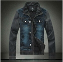 Изображение jean jacket with leather sleeves for men