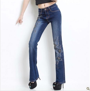 flower embroidery lady flare jeans WF004