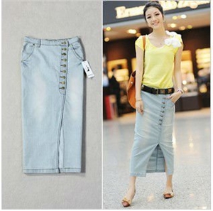 Изображение light colour botton design for girl long jeans skirts LS006