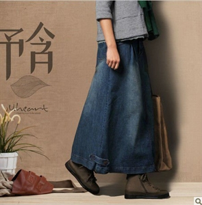 dark colour long jeans skirts for lady LS001 の画像
