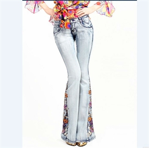 Изображение Light colors Embroidered nail bead women jeans FW010