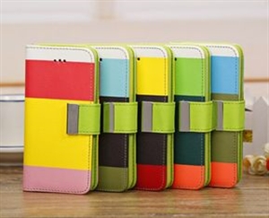 Mix Colors Leather Case For Iphone 5c Pu Wallet Credit Card Slot Wrist Strap