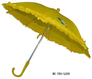Picture of Yellow straight kids umbrella with lace