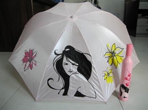 Picture of ' wine bottle shape white color 3 folded/folding/fold manual opening carrying umbrella